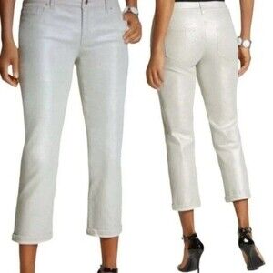 Chico's Platinum Pants Metallic Silver Crop Jeans NWT Size 0 US  Sz 4